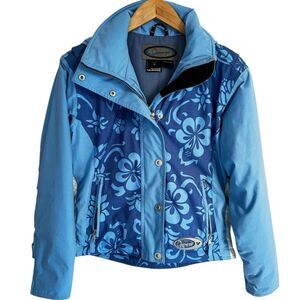 Vintage Obermeyer Ski Puffer Jacket Womens 6 Blue Floral 90s Snow Boarding